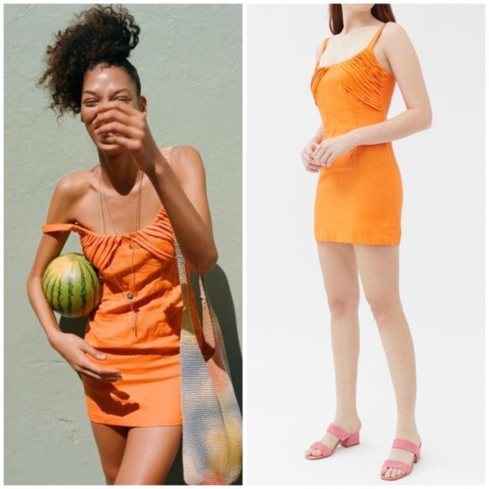 Tach Clothing Maral Linen Mini Dress Orange Size Medium